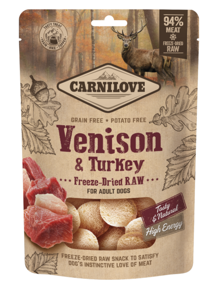 Dog treats 8595602569298 Carnilove Freeze-Dried Raw Snacks Venison & Turkey 60g