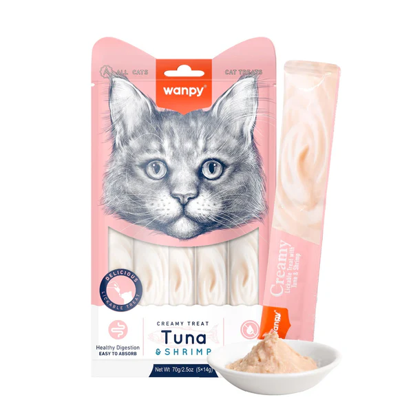 Wanpy Creamy Lickable Cat Treats- Tuna & Shrimp (14gx25pc)