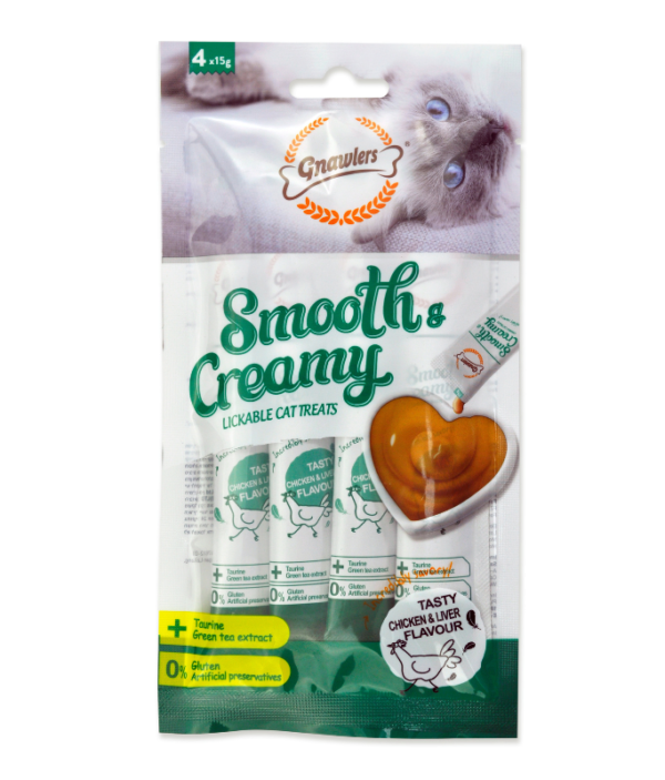 cat treats 6942133310769 Gnawlers Smooth & Creamy Lickable Cat Treats (4pcsx15g) - Chicken & Liver Flavour