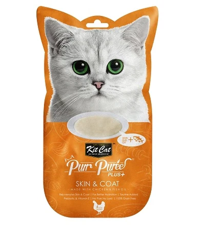 cat treats 8852084173222 Kit Cat Purr Puree Plus Skin & Coat Chicken Cat Treats 60G