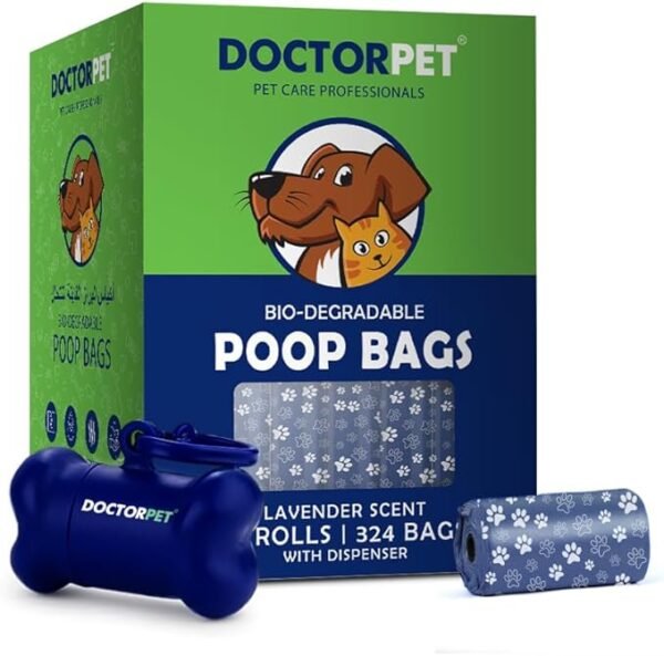 dog toys & accessories 5055810056360 Doctor Pet Poop Bags Lavender Scent with Dispenser 18 Rolls (324 bags)