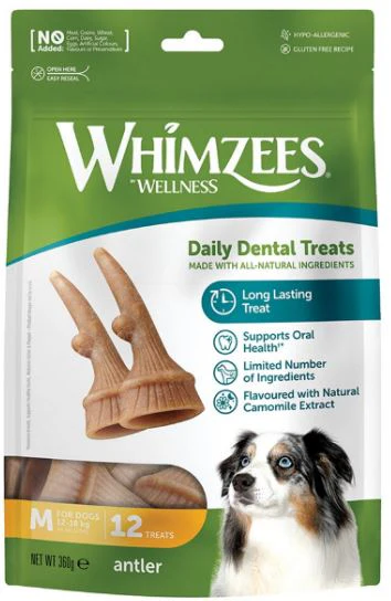 Whimzees Wellness Daily Dental Treats Antler- Medium 12-18KG