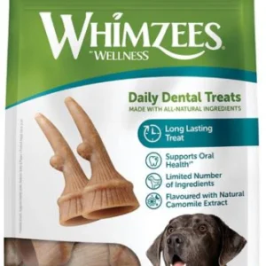 dog treats 8718627755129 Whimzees Wellness Daily Dental Treats Antler-Large 18-27KG